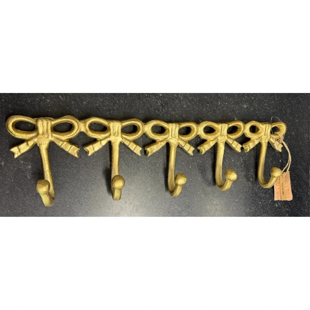 Gold Bow Multi Hook Coat Rack 17x4.5